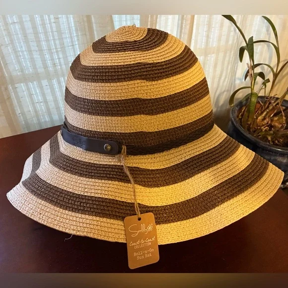 Striped Wide-Brim Sun Hat - Brown & Natural - Picture 3 of 8